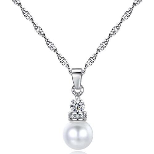 1 Piece Hanging Pearl Shape Link Chain Pendant Necklace Setting Cubic Zirconia Silver Color Necklaces for Women