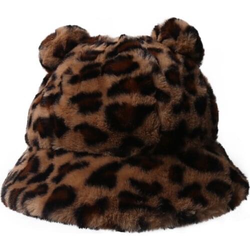 Faux Fur Winter Hats For Women Black White Cow Print Bucket Hat Men Panama Fisherman Caps Gorras Autumn Outdoor Leopard Cap