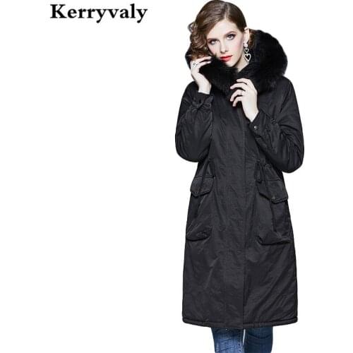 New Wool Collar Thicken Long Women Coat Winter Parka Abrigos Mujer Invierno 2021 Long Sleeves Black Coat Casaco Feminino K8569