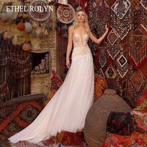 ETHEL ROLYN Mermaid Wedding Dress 2021 Delicate Sequined Appliques Bride Semi-Transparent Long Sleeve Backless Tulle Bridal Gown