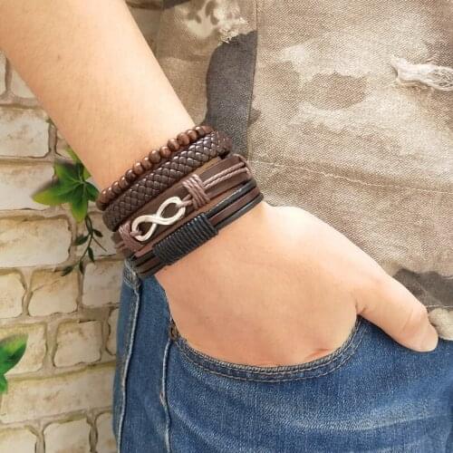 1 Set 4PCS Leather Bracelet Mens Multi-layer Bead Bracelet Womens Retro Punk Casual Mens Jewelry Bracelet Jewelry Accessories