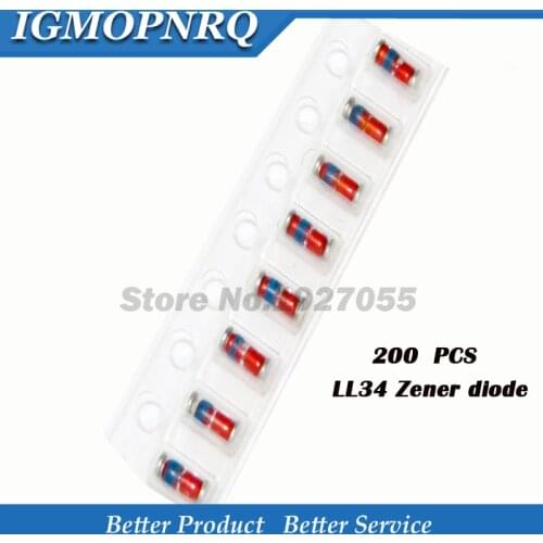 200PCS ZMM 3V 3V3 3V9 4V7 5V1 7V5 8V2 10V 12V 15V 16V 18V 20V 24V LL34 SMD Zener diode package 1/2W 0.5w Chip