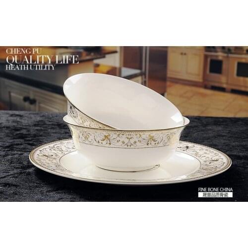 3pcs/lot, bone china gold charger plate and salad bowl set, 10inch plate and 6inch salad bowl, crystal tray, coconut bowls