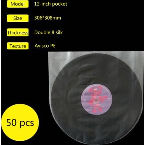 50Pcs 12" Clear Vinyl Record Protecter LP Record Bags Anti-static Record Sleeves