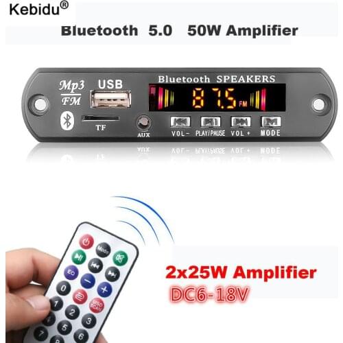 50W Amplifier MP3 WMA Decoder Board 6-18V Wireless Bluetooth5.0 Recording Car Audio USB TF FM Radio Module with Remote control