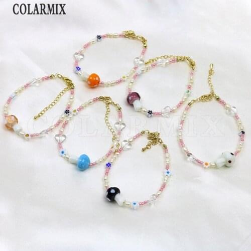 6 Pieces Handmade Mushroom Bead Bracelet Lovely Jewelry Chain jewelry Bracelet Handmade Strand women Bracelet Jewelry GIft 9957