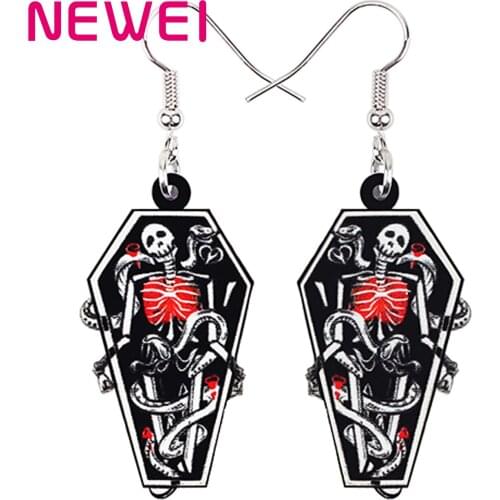 Bonsny Halloween Acrylic Horrror Smile Skull Coffin Earrings Trendy Drop Dangle Unique Charms Party For Women Girls Gift Jewelry