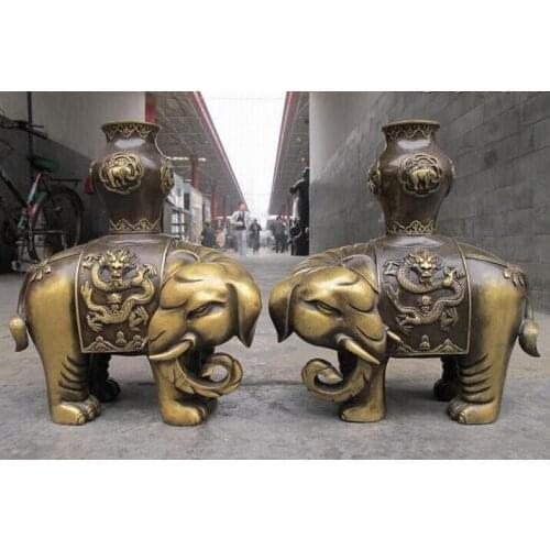 Bi001980 China Royal Pure Bronze peace Auspicious bottle on Dragon Elephant God pair
