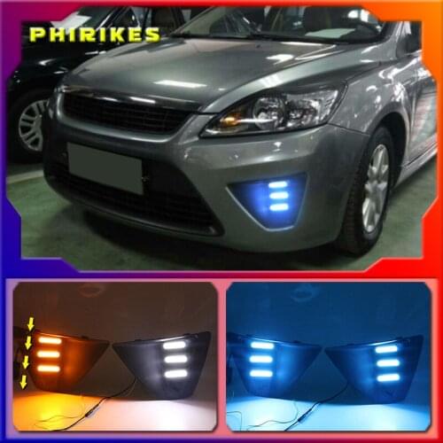 LED Fog Lamp Cover With Yellow Turning Signal Functions For Ford Focus 3 MK3 2009-2011 Daytime Running Light for Focus DRL