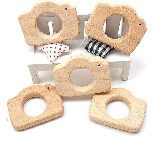 Chenkai 10pcs Wooden Camera Teether Nature Baby Rattle Teething Grasping Toy DIY Organic Eco-friendly Wood Teething Accessories