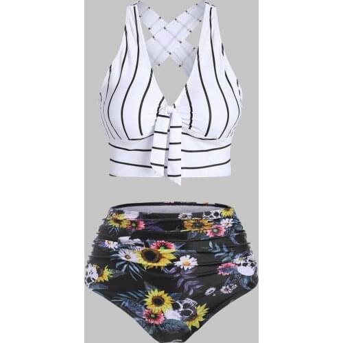 Home&Nest Sexy Bikini Set Women Push-Up Padded Plus Size Overlay Sunflower Print Bikini Swimsuit Beachwear Swimsuit Bathing Suit