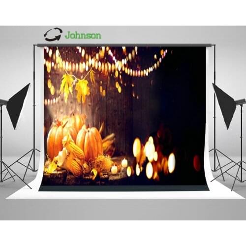 Wood Table Pumpkins Candles Autumn Festival Harvest Bokeh backdrops polyester or Vinyl cloth Computer print wall background