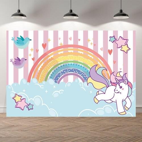NeoBack Rainbow Bridge Unicorn Cloud Photo Backdrop Birthday Photography Background for Children Party Decorations