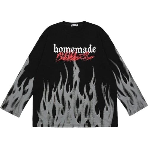 Womens t-shirts Oversized Hip Hop Streetwear Harajuku Gothic Print Summer O-Neck Long sleeve Cotton Loose Tops Tees Clothes