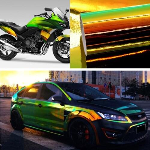 Holographic Chameleon Green Orange Vinyl Wrap Film Motorbike Decals Sticker Sheet Roll 1.35m x 2m
