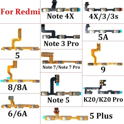 5Pcs,ower Volume Button Up Down Key Flex For Xiaomi Redmi K20 K20 Pro 9A 8 8A 6A 4 Pro 6 4A 5A Note 3Pro Note 4X 5 Plus 5S