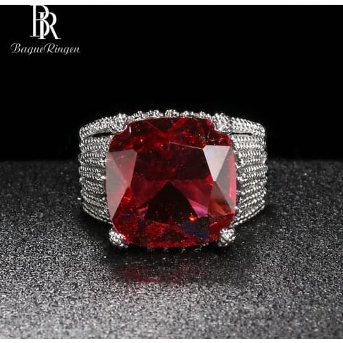 Bague Ringen Luxury Ruby Ring for Women Geometry Classic Silver 925 Jewelry Large Gemstones Banquet Queen Size6,7,8,9,10 Party