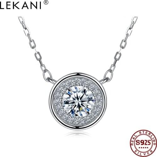 LEKANI Fashion Round Crystal Necklace 925 Sterling Silver Pendant Jewelry Womens Neck Decoration Send Friends Valentine Gift