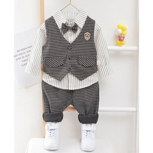Gentleman Boy Casual Elegant Suit Children Baby 3PCS Set New Spring Toddler Kids Wedding Birthday Party Costume Outfit 1-4 Years