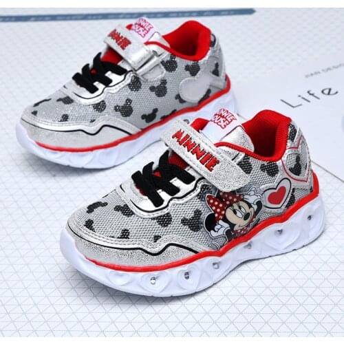 2021 New Children Casual Shoes with LED Light Autumn Mesh Breathable Sneaker for Girls Sports Shoes Minnie Anti-Slippery