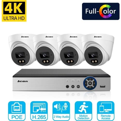 4K 4CH NVR Kit 8MP CCTV Security IP Dome Camera System Kit Outdoor Color Night Vision POE Video Surveillance Camera System Set