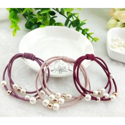 New Women Pearl Head Rope Seamless Towel Ring Girl Tie Hair Band Ladies Hair Ring Headwear Headbands Trendy HJUEY