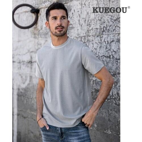 KUEGOU 2021 New Clothing Man T-shirt Short Sleeve Summer High Quality Fashion Patchwork Tshirt For Men o-neck Top Plus Size 6493