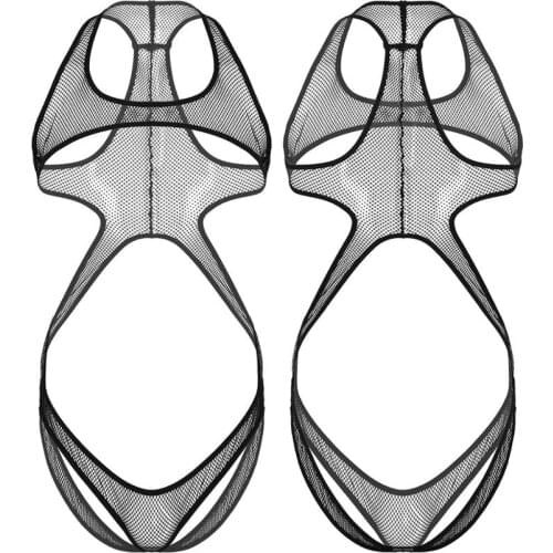 Mens Gay Sissy Hollow Out Fishnet Fetish Exotic Costumes Sissy Lingerie Body Racer Back Open Butt Jockstraps Teddies Bodysuit