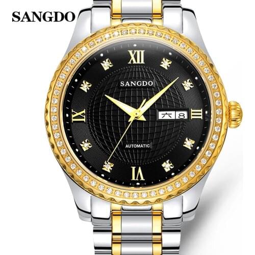 Fashion SANGDO watch men Stainless steel strap Automatic mechanical Sapphire waterproof calendar week watch relogio masculine