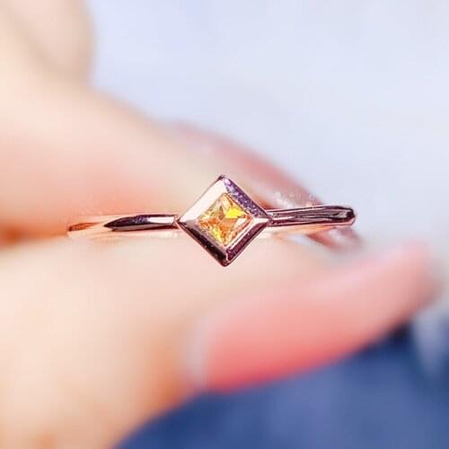 Natural real yellow citrine square small slim ring Free shipping 3*3mm 0.18ct gemstone 925 sterling silver Fine jewelry J215277