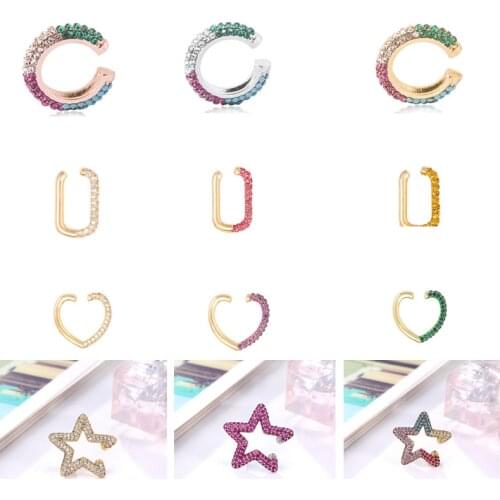 New Fashion Crystal Metal Ear Cuff Set for Women Boho Trendy Stackable Cuff Statement Rhinestone Clip Earrings Earcuffs Jewelry