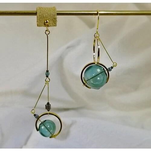 Original Dangle Earrings For Women 2020 Handmade Glass Ball Korean Asymmetric Long Drop Earrings Jewelry Earings French Earrings