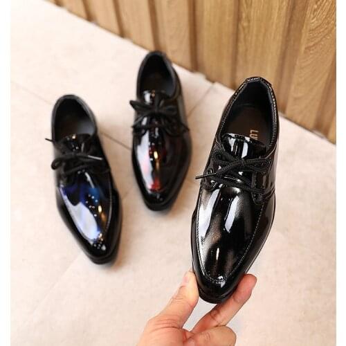 Autumn New Children Leather Shoes Boys Dress Shoes Solid Color Black Kids Casual Shoes British Style Soft Sole Student SP085