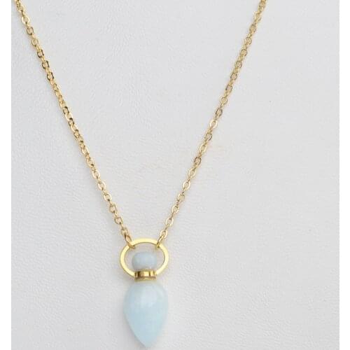 5Pcs Gold Color Natural Healing Stone Perfume Bottle Diffuser Necklace Essential Oil Bottle Aquamarines Gold Necklace for Women