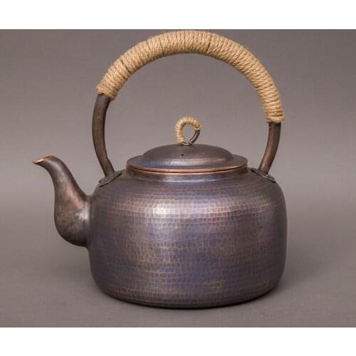 Pure red copper thickened household pot handmade old retro teapot large capacity water pot durable kettle 2.6L-4.5L