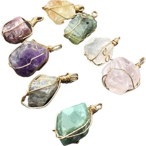 Raw Stone Charm Genuine Quartz Copper Wire Wrapped Big Quartz Pendant Necklace for Sweater
