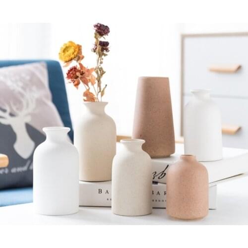 Simple Retro Style Frosted Ceramic Various Shapes Vase Desktop Ornaments Home Decoration Products
