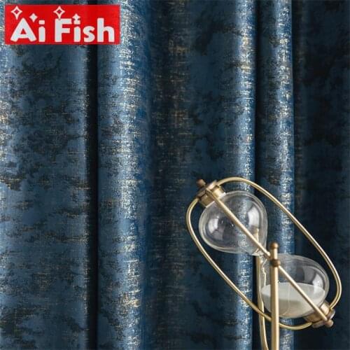 Luxury Blue Crackle Shiny Bronzing Texture Curtains For Living Room Retro Window Treatment Blackout Drapes for Bedroom Decor #30