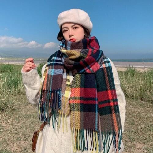 2021 new arrival scarf women Japanese plaid scarves winter female shawls long classic scarf women warm