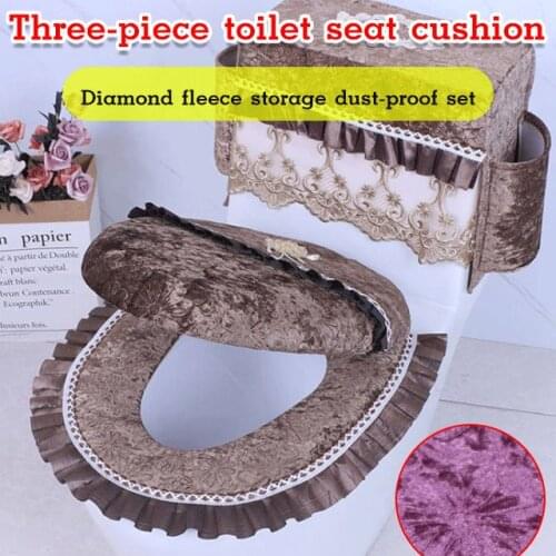 Three-piece toilet seat cushion Washable Bathroom Accessories Knitting Pure Color Soft O-shape Pad Toilet Seat