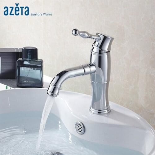 Azeta Free Shipping Bathroom Faucets Chrome Brass Basin Tap 360 Degree Rotate Wash Basin Faucet Deck Mounted Basin Mixer AT8106