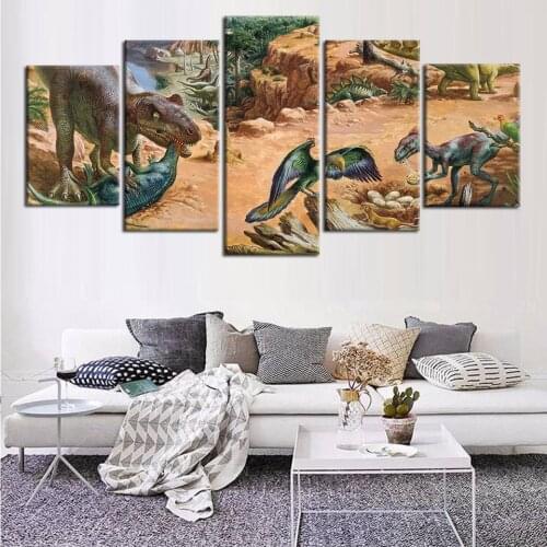 Triceratops Pterodactyl Dinosaur Wall Art Canvas Painting Modular 5 Board Nordic Posters and Prints Baby Kids Room Decoration