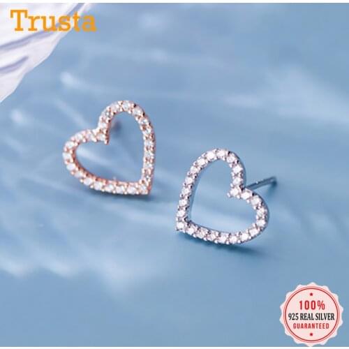 Trustdavis Genuine 925 Sterling Silver Dazzling Love Heart CZ Stud Earrings For Women Fashion Silver 925 Jewelry Gift DA461