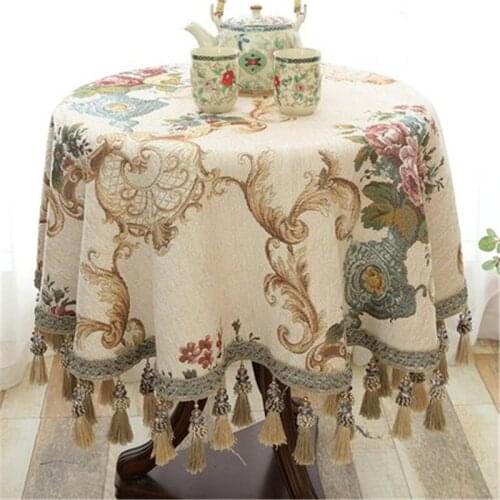 Home Decoration Table Cloth Luxury European Style Round Table Cloth with Pendant Kitchen Accessories Living Room Coffee House