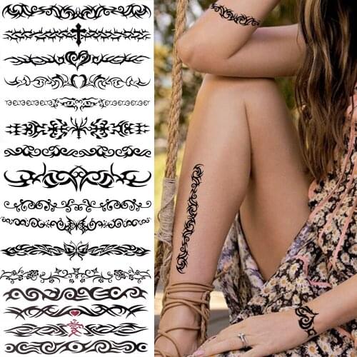 Black Cross Temporary Tattoos For Women Men Adults Scorpion Bramble Tattoo Sticker Tribal Totem Fake Bracelet Tatoos Henna