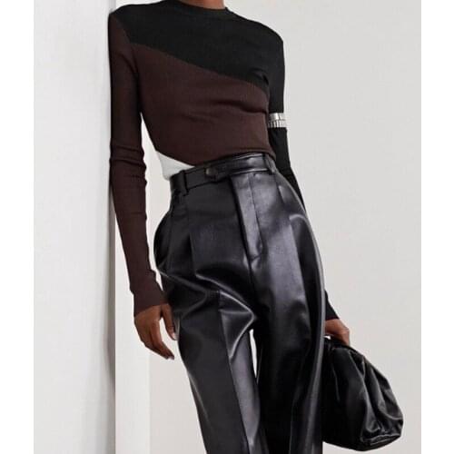 Rib 10.24 Contrast Color Knit Pullover Knitwear Ladies Temperament Fashion Slim Sweater 2021 New