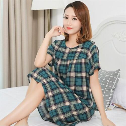 Sleeping skirt pregnant women skirt summer cotton women loose plus fat XL middle-aged and elderly casual lattice nightdress