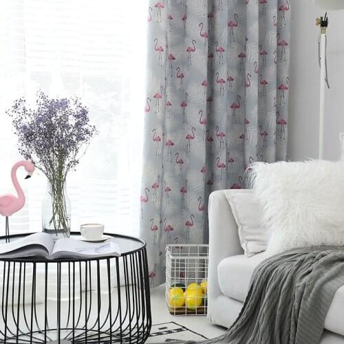 Flamingo Spring Curtain Cloth Modern Childrens European-style Curtain Polyester Cotton Print Curtain Window Screen Curtains