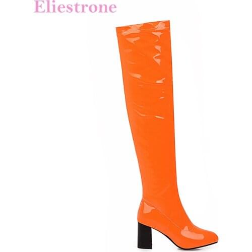 Winter Brand New Comfortable Orange Red Women Over Knee High Boots High Heels Lady Shoes LA256 Plus Big Size 10 43 46 48
