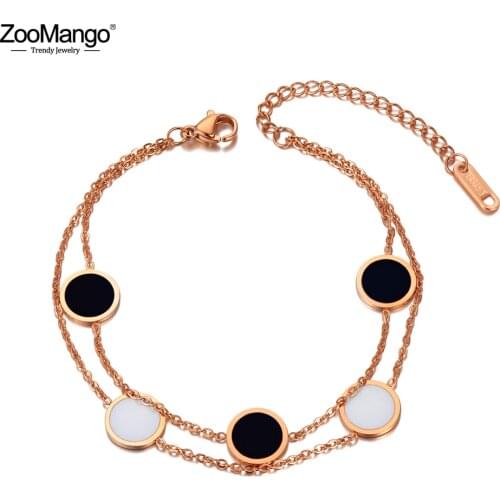 ZooMango Fashion Double Layer Stainless Steel White & Black Acrylic Charm Bracelets For Women Bohemia Chain Bracelet ZB20031